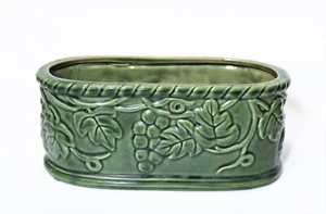 Oval Planter Green Ceramic Pottery Embossed Leaf by Hosley - Picture 1 of 8