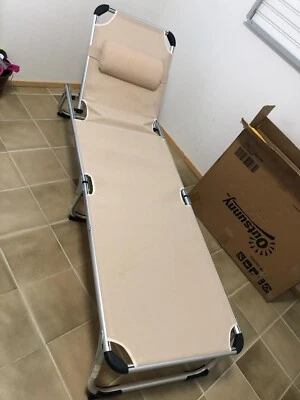 Outsunny+2 x Sonnenliege+faltbar+für+Garten,+Terrasse,+Pool,+Strand,Beige - Bild 1 von 4