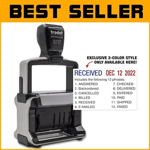 12-Year Band Professional Self-Inking Stamp with Date and Phrases for Offices - Picture 1 of 11