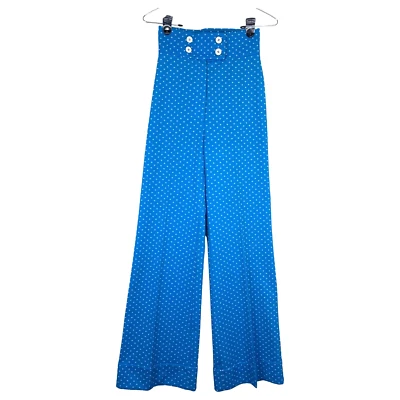 Jantzen 70s Casual Career Blue Polka Dot Wide Leg High Rise Pants Womens 10 - Image 1 of 4