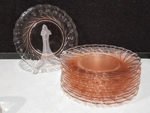 SET OF 11- RARE Depresssion Heisey Glass SPIRAL FLAMINGO PINK 7" Salad Plates - Picture 1 of 3