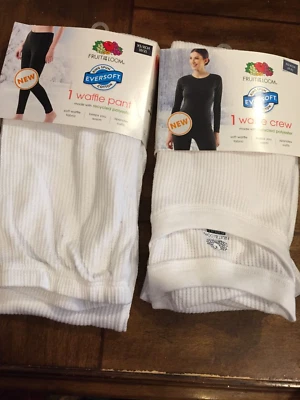 Nuevo Fruit of the Loom Waffle Crew Set, Térmico Talla XS Blanco Algodón Eversoft Nuevo con Etiquetas Foto 1 de 4