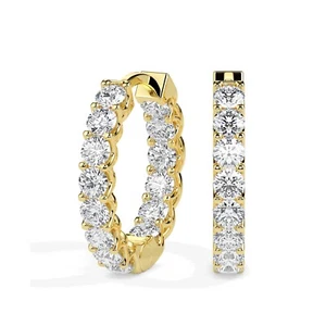 1.00CT Lab Grown Diamond Hoop Earrings 14K Solid Gold Sold as Pair | 13MM Inner - Picture 1 of 35