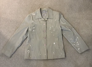 Nuage Collection Beige Vinyl Jacket Front Button Collar Pockets Women Size M - Bild 1 von 15
