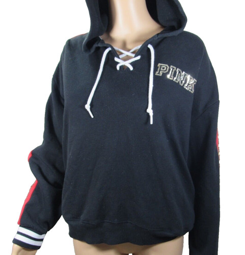 UNDERCOVER Felpa con cappuccio Victoria's Secret ROSA edizione limitata rosa paillettes nera taglia media