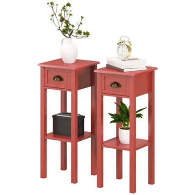 2pcs Side Table Open Bottom Shelf Drawer and Flat Tabletop for Ample Storage - Image 1 of 4