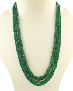AAA+ Natural Zambian Emerald Gemstone Beads Necklace 4Strand 18 Inches - Picture 1 of 3