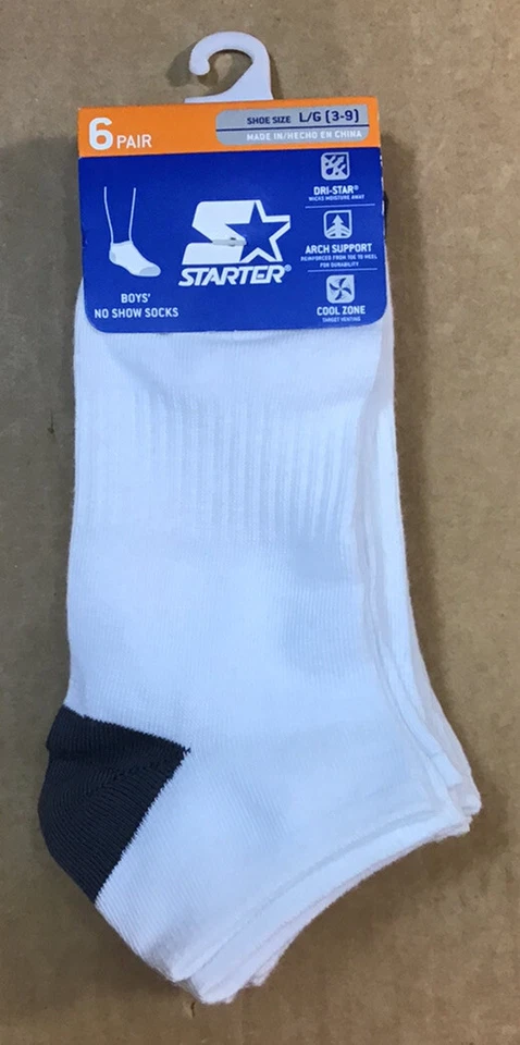 Meias Starter Boys grandes (3-9) No-Show 6 pares brancas Y23 - Imagem 1 de 4
