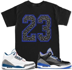 23 Camiseta Azul Cemento a Juego con Air Js Retro 3 True Blue OG Zapatos - Imagen 1 de 17