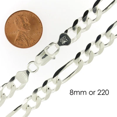925 Sterling Silver Figaro Mens Boys Chain Necklace .925 Italy All Sizes - Image 1 of 3