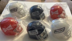 6 Mini Football Helmets: Red Budweiser, Blue Bud Light & White Bud Dry   NIP - Picture 1 of 13