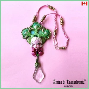 Jewelry Necklace Pendant Luxury Art Deco Charm Clover Leaf Doll Head Crystal Bib - Picture 1 of 24