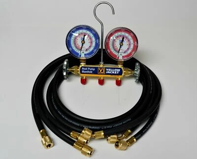 Colector de carga de bomba de calor Yellow Jacket 42044 con mangueras de 60" negras más 1/4", Foto 1 de 4