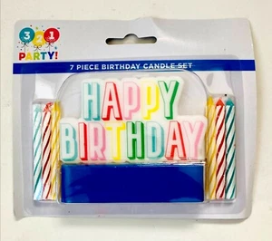 7 Piece Happy Birthday Candle Set Birthday Party Candles Rainbow - Picture 1 of 4