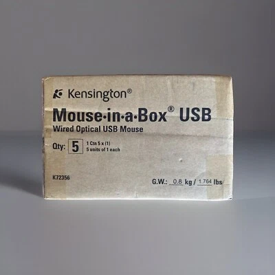 NEW Kensington Wired USB Optical Mouse-in-a-Box - Black - K72356US - 5 Pack - Image 1 of 3