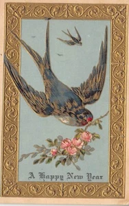Postal: Feliz Año Nuevo 1909, Pájaro y Flores, DB 1910's - Imagen 1 de 2