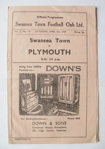 SWANSEA TOWN v PLYMOUTH ARGYLE 1946/1947 *VG Condition Football Programme* - Picture 1 of 3
