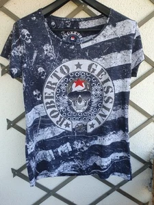 T-shirt Roberto Geissini teschio strass bandiera USA Y2K taglia M - Foto 1 di 9