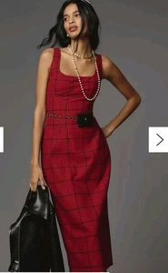 NWT Anthropologie Pilcro Bombshell Tweed Slim Midi Dress Size 6 Red MSRP $168 - Picture 1 of 10
