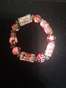 Bracciale Elastico Love Rosso Bianco Rosa - Foto 1 di 1