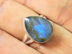 Natural Labradorite 925 Sterling Silver Pear Handmade Vintage Ring Size US-8 Q08 - Bild 1 von 10