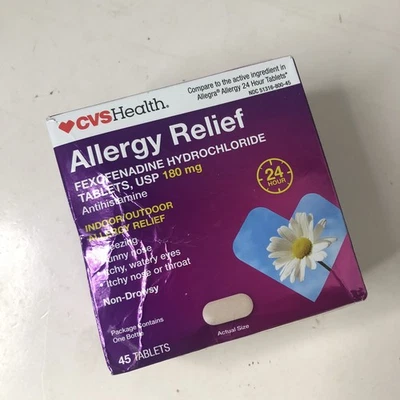 CVS Health Alivio de Alergias Clorhidrato de Fexofenadina 180 mg 45 Comprimidos Exp 3/2026 Foto 1 de 4