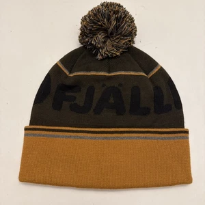 Fjallraven Green Yellow Knit Pom Beanie Hat One Size Winter Warm Comfort - Picture 1 of 8