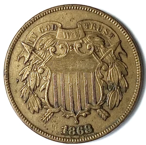 1868 2c Shield Two Cent Piece US Coin - Picture 1 of 2
