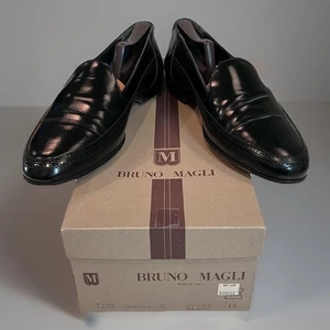 Vintage Bruno Magli Savoy Black Leather Loafers Size 11 N Made In Bologna Italy - Picture 1 of 13