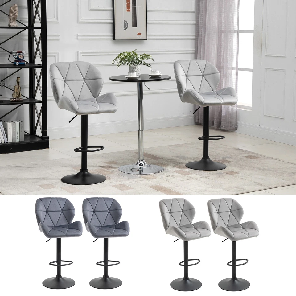 HOMCOM Bar Stool Set of 2 Fabric Adjustable Height Armless Counter Chairs Dark Grey