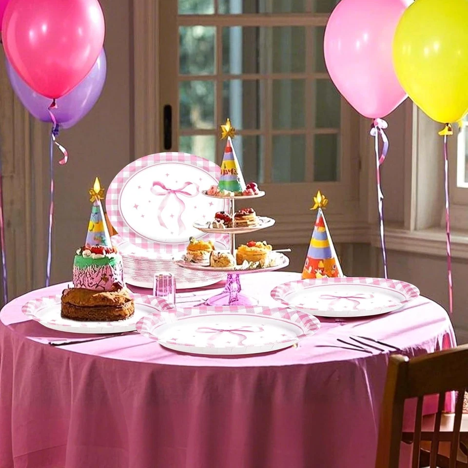 50 PIEZAS Platos de Papel Ovalados Lazo Rosa 10" X 12" Desechables Rosa Lazo Fiesta... Foto 1 de 4