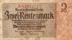 Genuine 2 Rentenmark from 1937 German 3. reich banknote ok con !!!!! - Picture 1 of 2