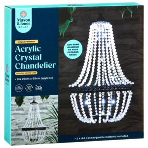 Mason & Jones Solar Powered Acrylic Crystal Chandelier Auto On Dusk- Cool White - Picture 1 of 3