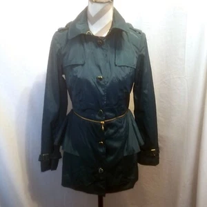 Betsey Johnson Anorak Rain Coat Peplum Teal Green XS Crop Jacket Hearts - Picture 1 of 9