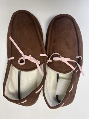 Zapatillas de mocasín forradas de piel sintética marrón rosa Gold Coast sin cordones para mujer talla Lrg Foto 1 de 4