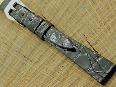 Correa de reloj Stylecraft NOS de colección 12 mm cocodrilo negro hebilla tono plata sin usar Foto 1 de 4