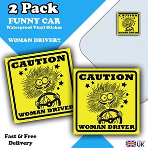 2 PACK - FUNNY CAR STICKERS - Caution Woman Driver - Funny Humorous Car Decals - Picture 1 of 7