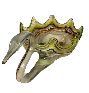 Tazón de consola vintage estilo Murano con forma de cisne de vidrio artístico de mediados de siglo - Imagen 1 de 12