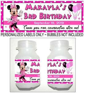 30 MINNIE MOUSE BIRTHDAY PARTY FAVORS BUBBLE LABELS - Picture 1 of 2