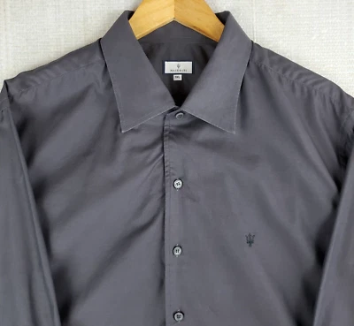 Rare MASERATI Size 3XL Mens Lightweight Cotton Sport Shirt Button Front Charcoal - Image 1 of 4