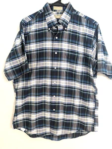 Vintage L L Bean shirt mens 16 button down short sleeves blue green plaid USA LL - Picture 1 of 6