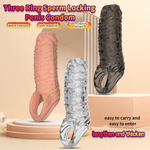 Funda de pene masculino pene manga circunferencia condones reutilizables extensor potenciador más grande - Imagen 1 de 21