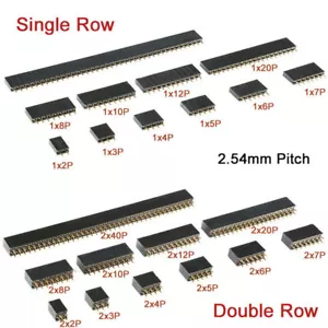 Tira de fila de enchufe de cabeza hembra de 2,54 mm conector de 2 pines a 40 pines fila simple/doble - Imagen 1 de 5