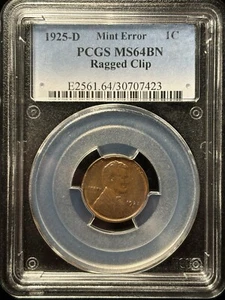 1925-D Lincon Wheat Cent MS64BN Ragged Clip Mint Error - Picture 1 of 4