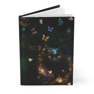 Mystical Black Cat and Butterflies Hardcover Lined Daily Journal 8"x5.7" - Picture 1 of 10