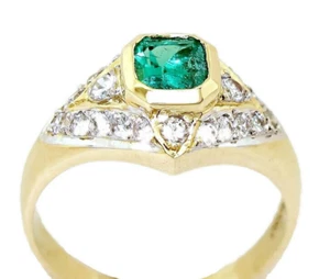 Ring 14 Karat Gelbgold Smaragdschliff Smaragd und Diamant - Bild 1 von 7
