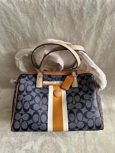 Ladies Coach Handbag Purse C Monogram Denim Blue Orange NWT $328 - Picture 1 of 9