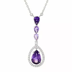 Piedra preciosa y circón amatista corte pera de plata esterlina Meher's joyería - Imagen 1 de 2