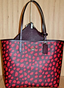 COACH F37878 DEER SPOT PRINT REVERSIBLE RASPBERRY CITY TOTE WITH POUCH - Picture 1 of 10
