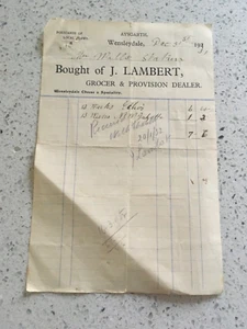 Rechnung von 1931 - J. LAMBERT - LEBENSMITTELHÄNDLER - AYSGARTH, WENSLEYDALE - Bild 1 von 1